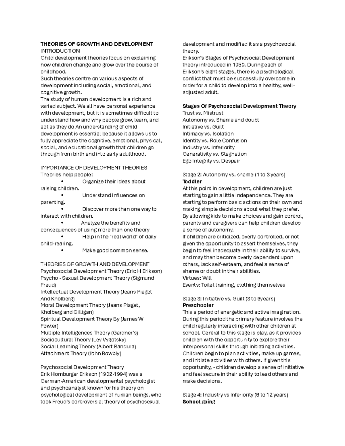 Theories of Child Growth & Development Notes (EDU 101) - Studocu