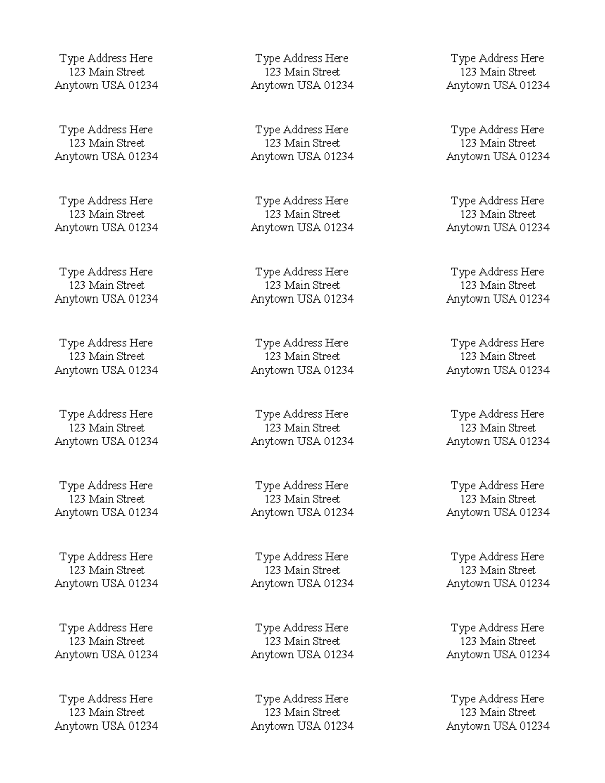 Address Labels-3 - Test1 - Type Address Here 123 Main Street Anytown ...