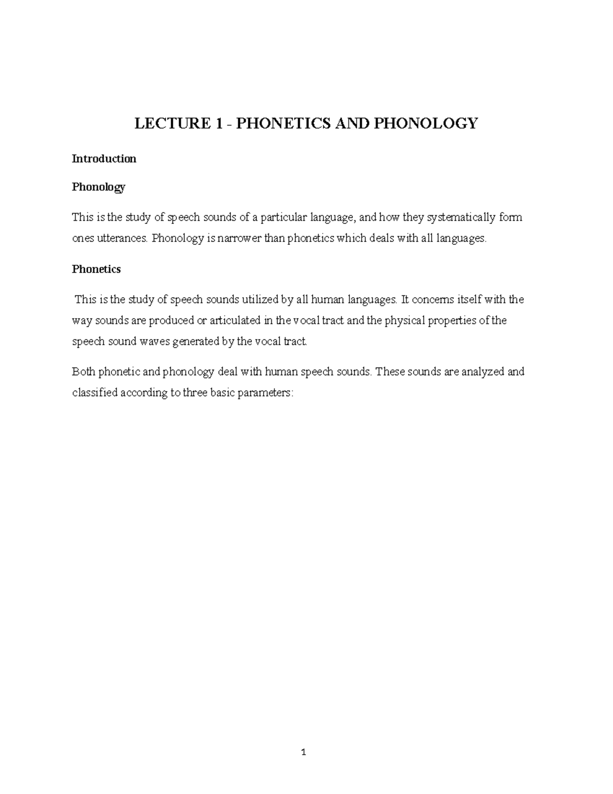 LECTURE 1: PHONETICS AND PHONOLOGY NOTES 2025 - Studocu
