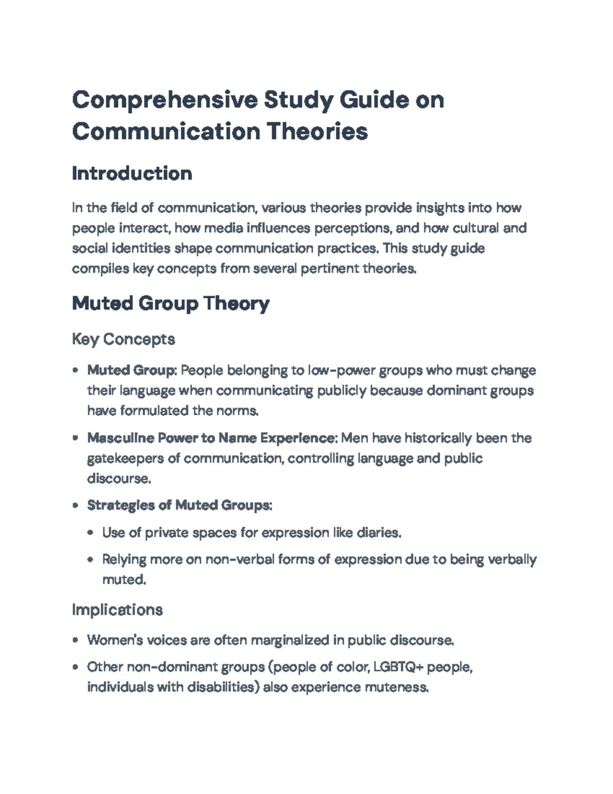 Comprehensive Study Guide on Communication Theories for COM101 ...