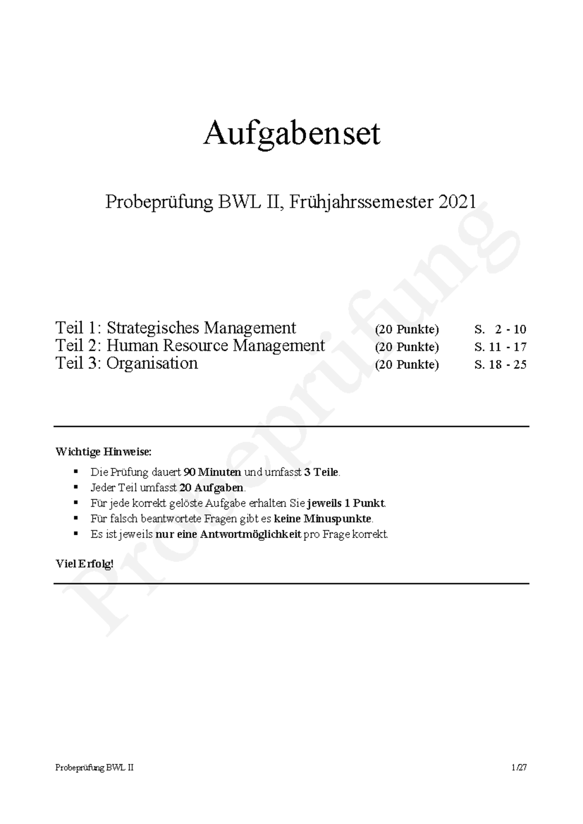 Zusammenfassung der Prüfungsinhalte BWL II - Analyse und Management ...