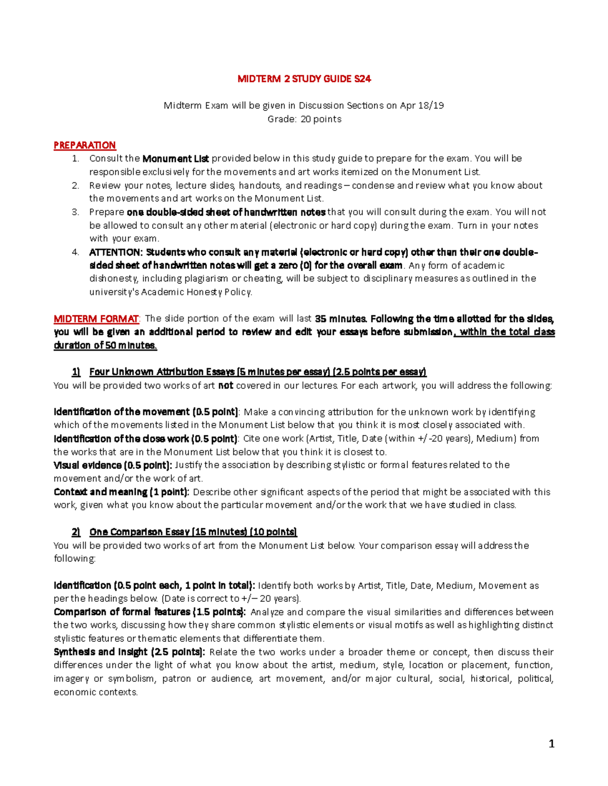 Midterm 2 Study Guide ART 101: Key Concepts & Exam Prep for S24 - Studocu
