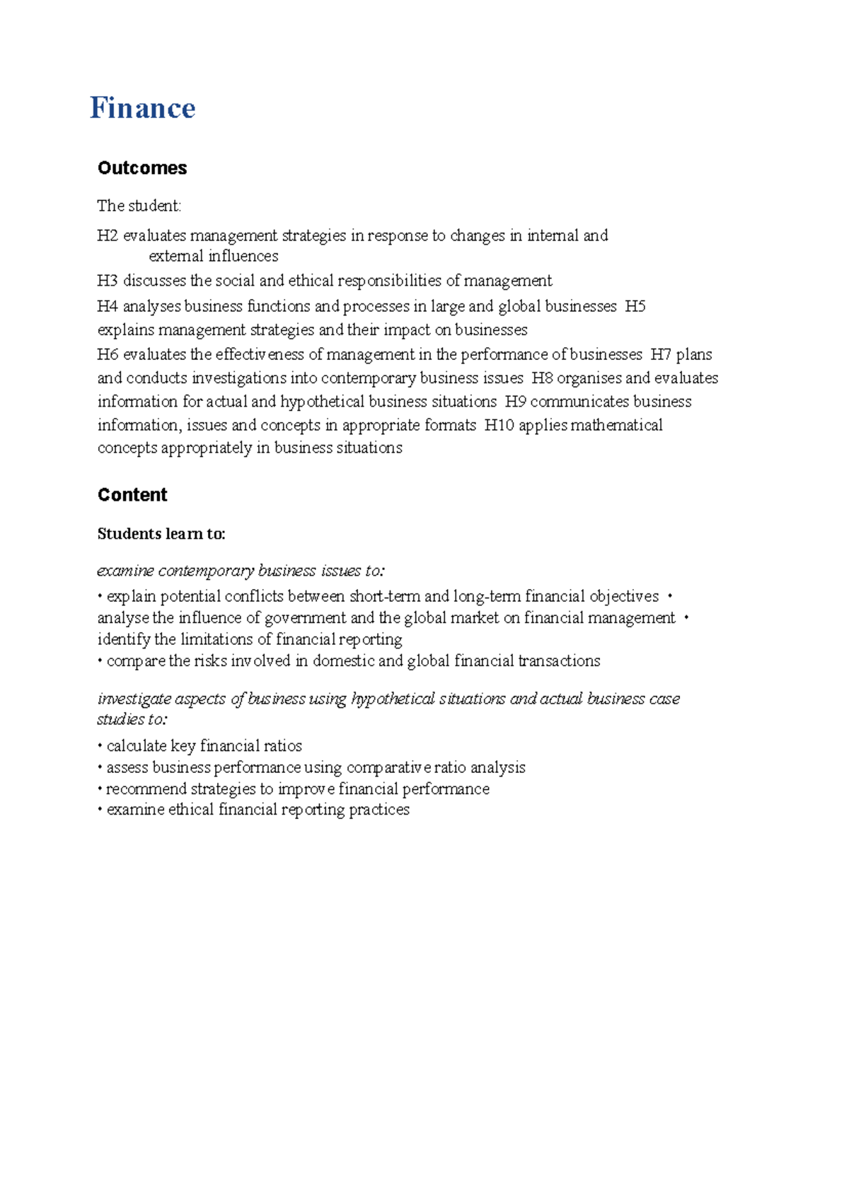 Business Studies HSC - Finance Syllabus: Key Concepts & Strategies ...