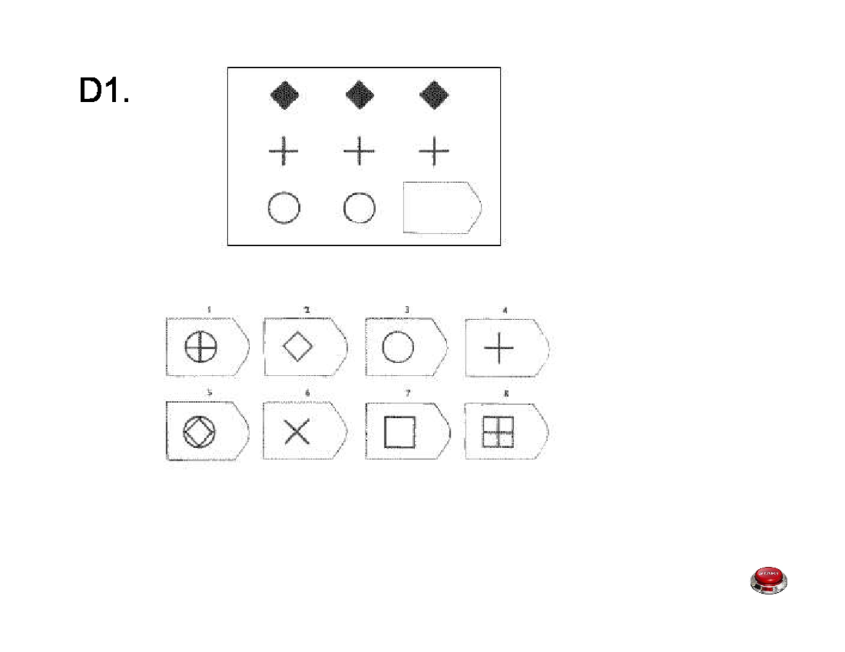 Raven Block D - Intelligence Test Study Guide - Studocu