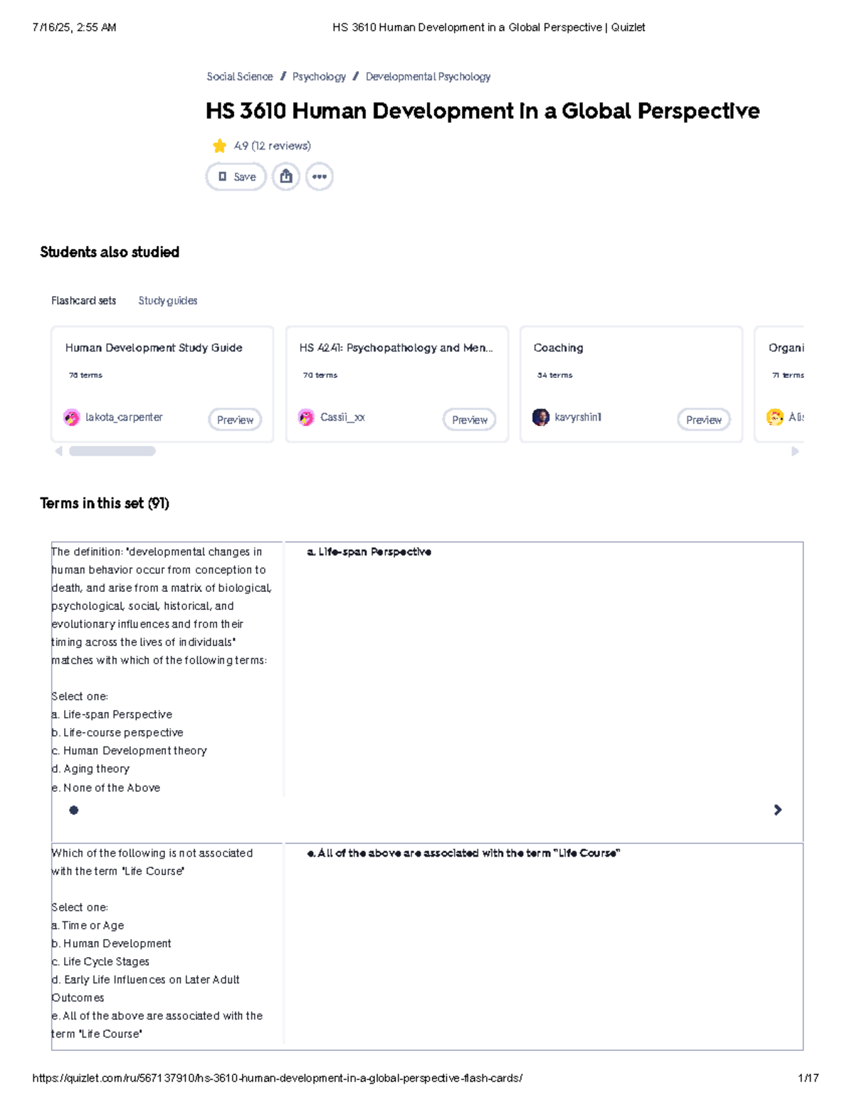 HS 3610 Human Development in a Global Perspective Quizlet Study Guide ...