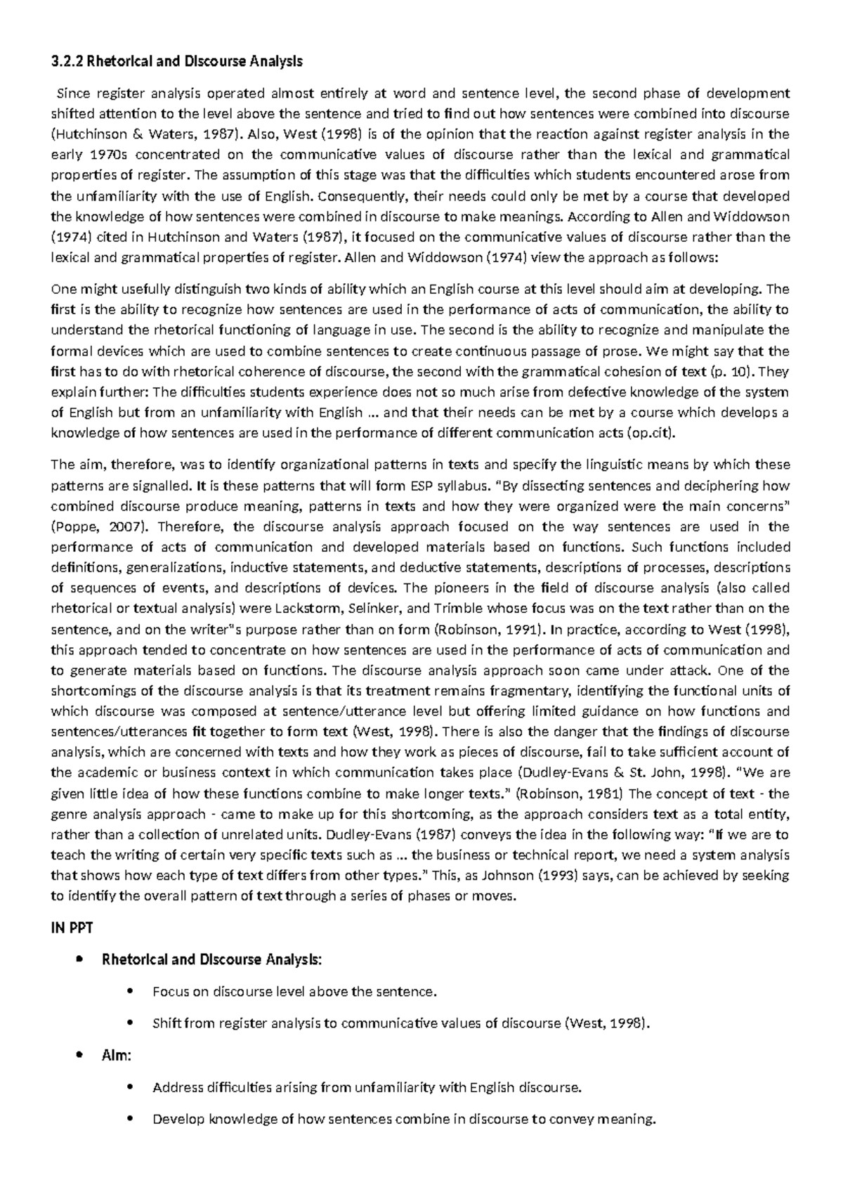 ESP Report: Rhetorical and Discourse Analysis Overview - Studocu