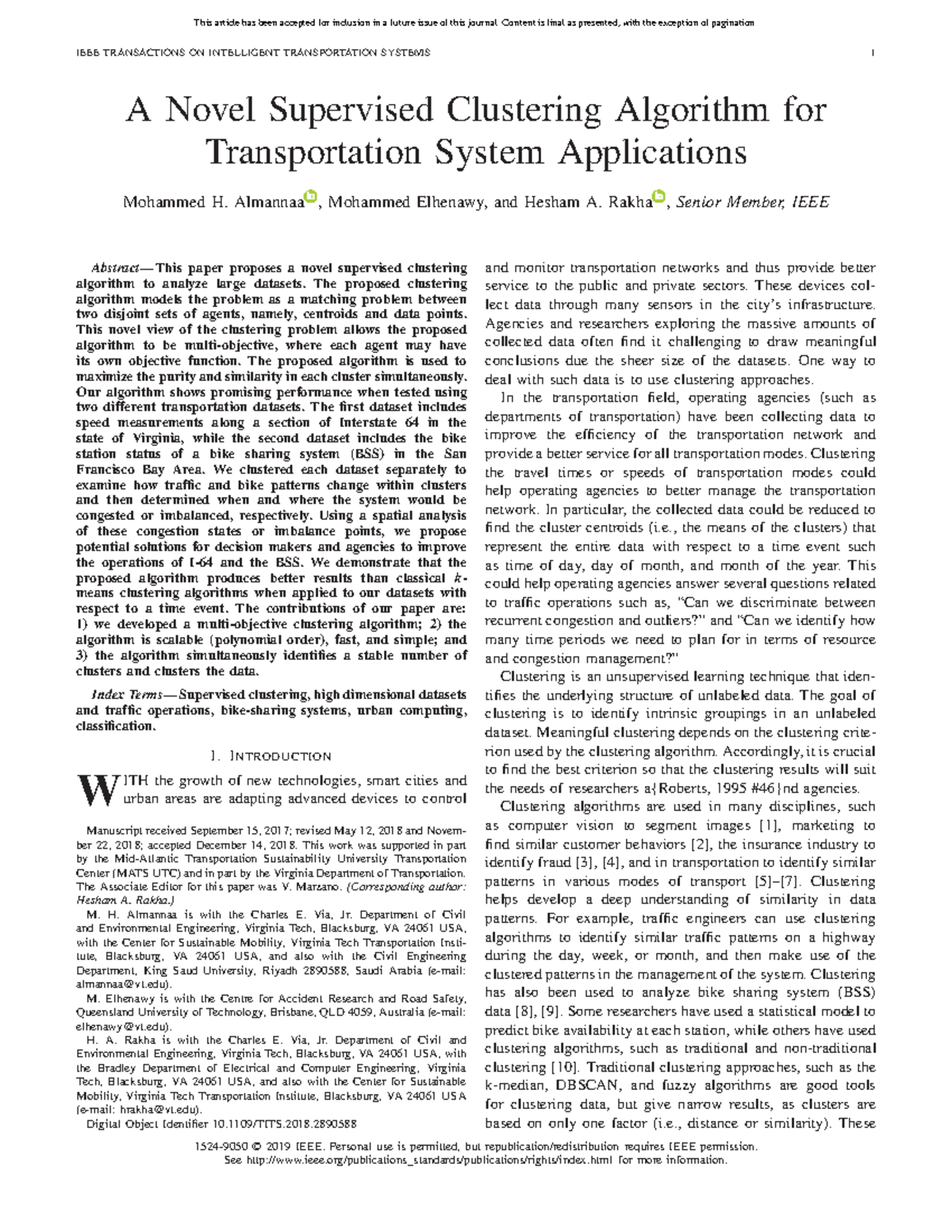A Novel Supervised Clustering Algorithm for Transportation System ...