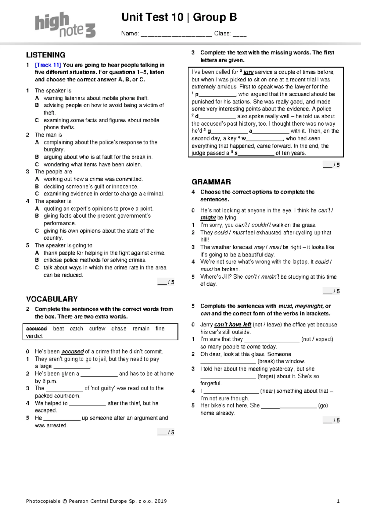 High Note 3 Workbook Answer Key: Comprehensive Guide to Units 1-6 - Studocu