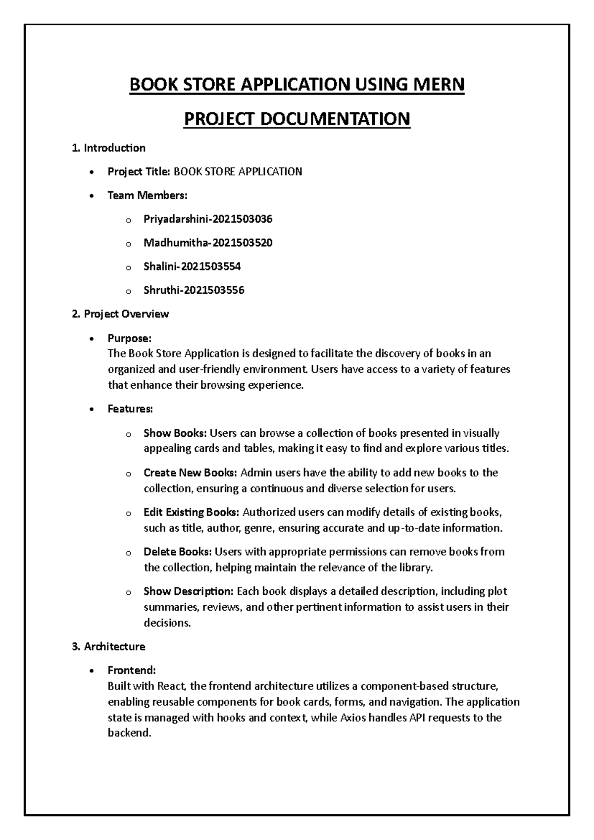 MERN Project Documentation: Book Store Application Report - Studocu
