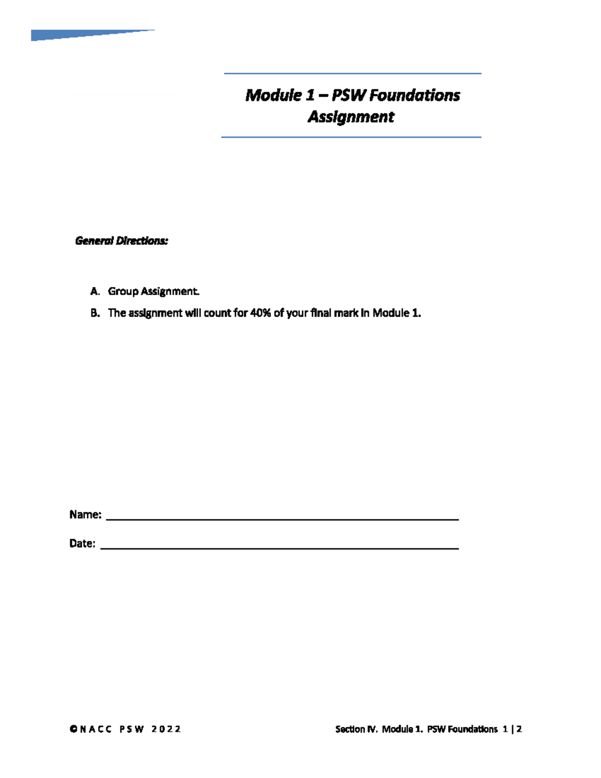 PSW 2022 Module 1 Foundations Group Assignment Guidelines - Studocu