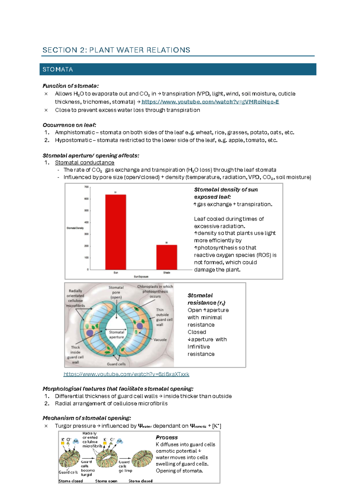 APP414 - Test 2 - Summarized Notes on Plant Water Relations and ...