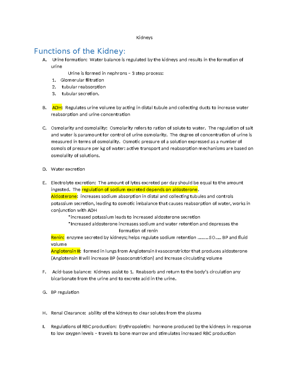 Kidney Functions: Urine Formation, Regulation, and Homeostasis - Studocu