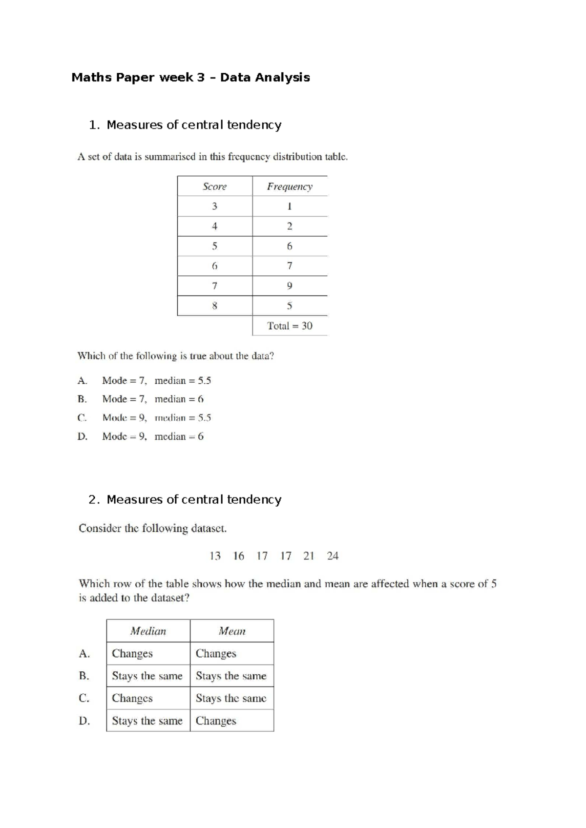 Maths paper week 3 Data Analysis - ATHK1001 - Maths Paper week 3 – Data ...