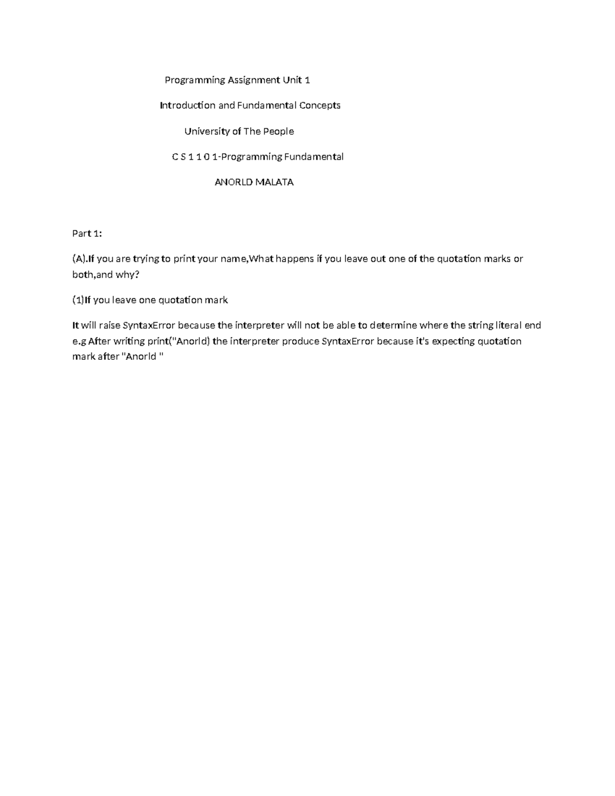 Programming Assignment Unit 1: Intro to Python Concepts - C S 1 1 0 ...