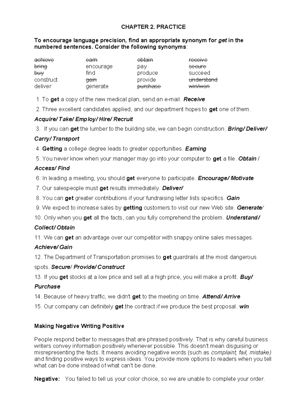 CHAPTER 2: LANGUAGE PRECISION AND POSITIVE WRITING STRATEGIES - Studocu