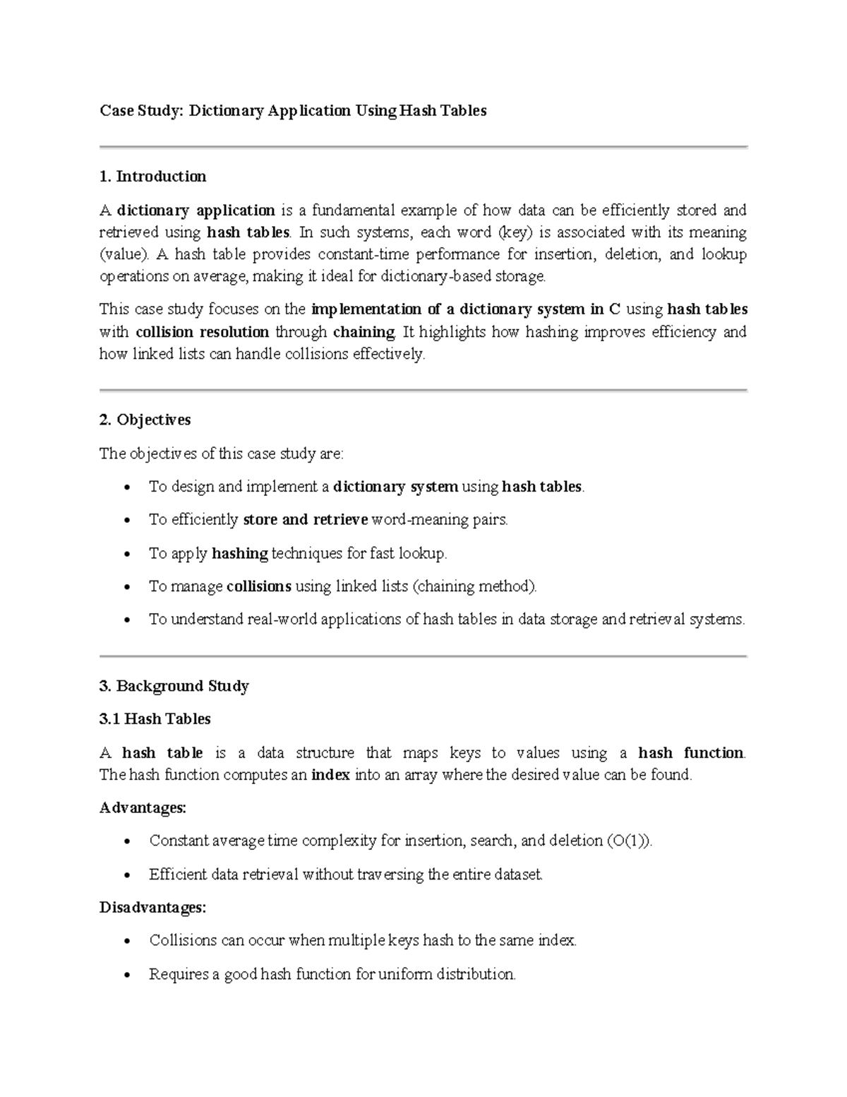 Case Study: Dictionary App Using Hash Tables (CS101) - Studocu