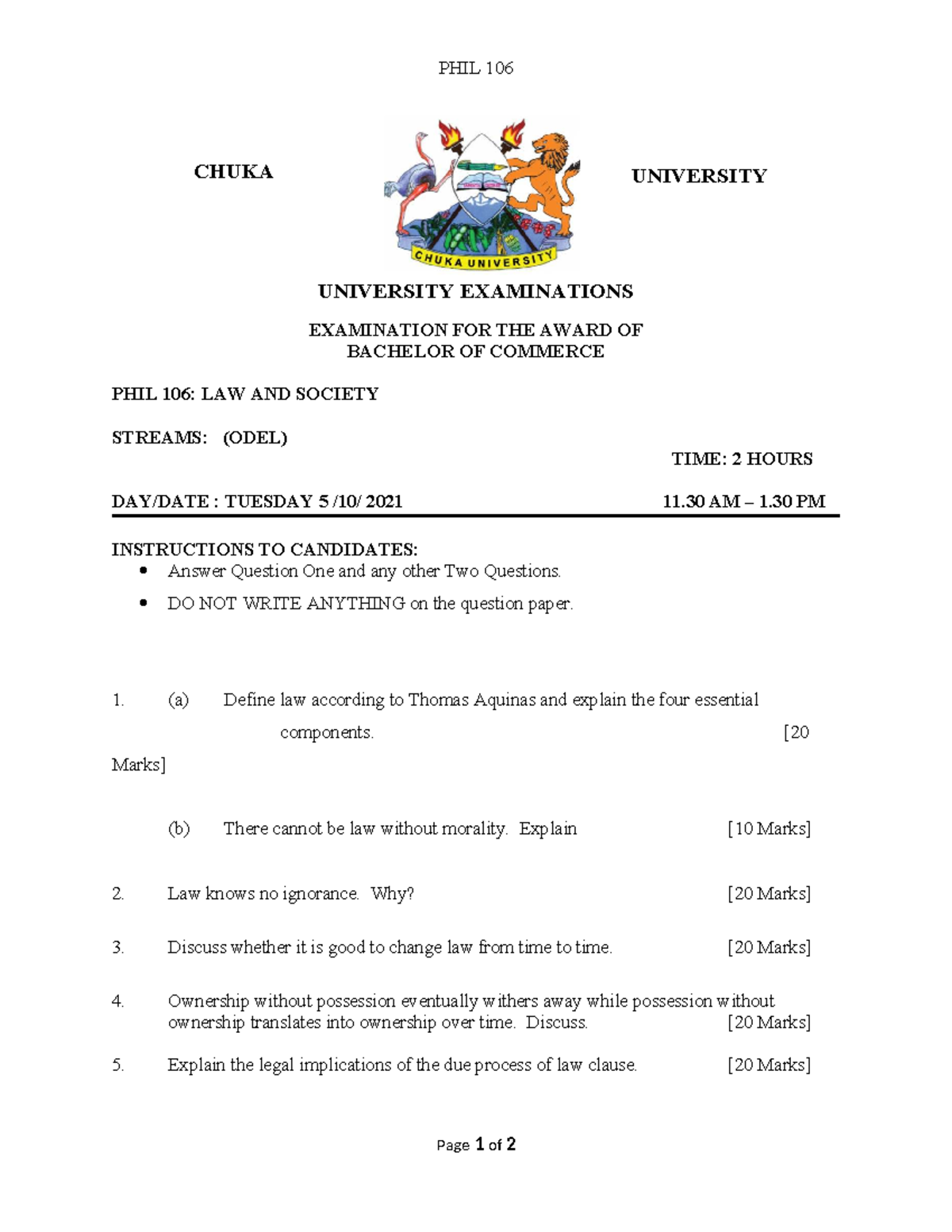 PHIL 106 Final Exam: Answers on Law and Society Questions - Studocu