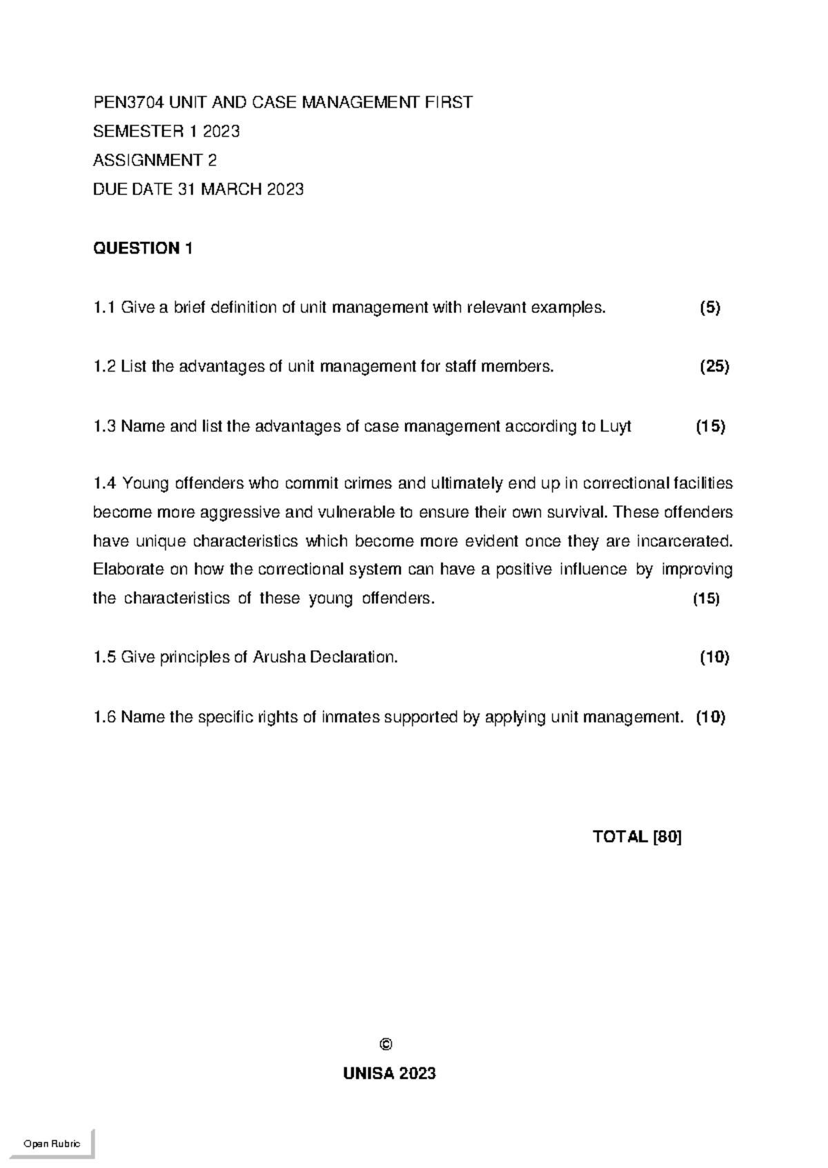 PEN3704 Semester 1: Unit and Case Management Assignment 2 Guide - Studocu