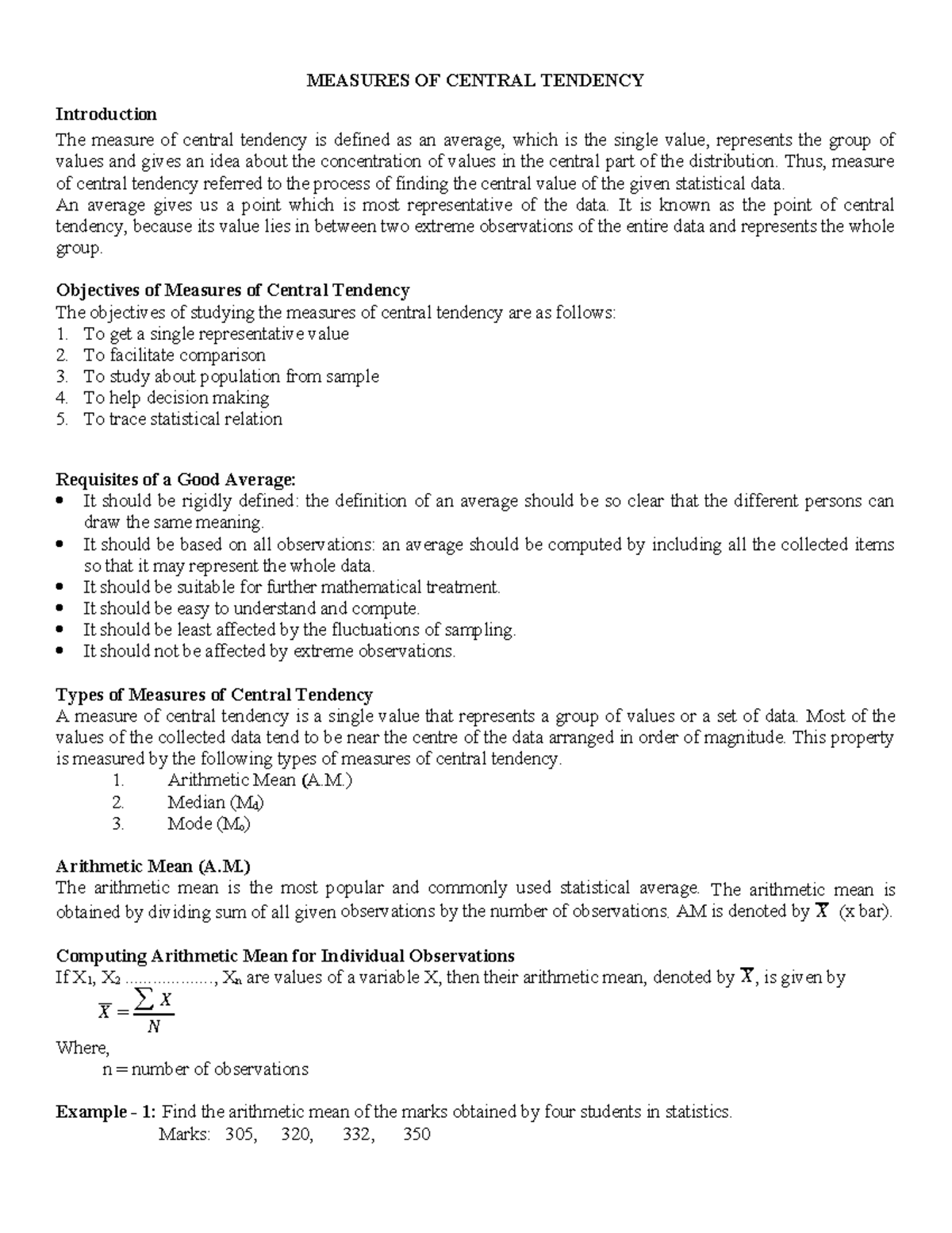 Measures of Central Tendency: Key Concepts and Examples - Studocu