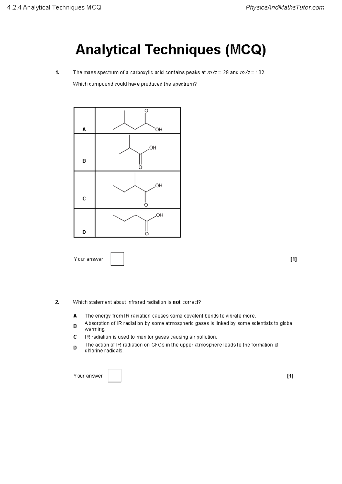 Analytical Techniques MCQ - Exam Review and Mark Scheme - Studocu