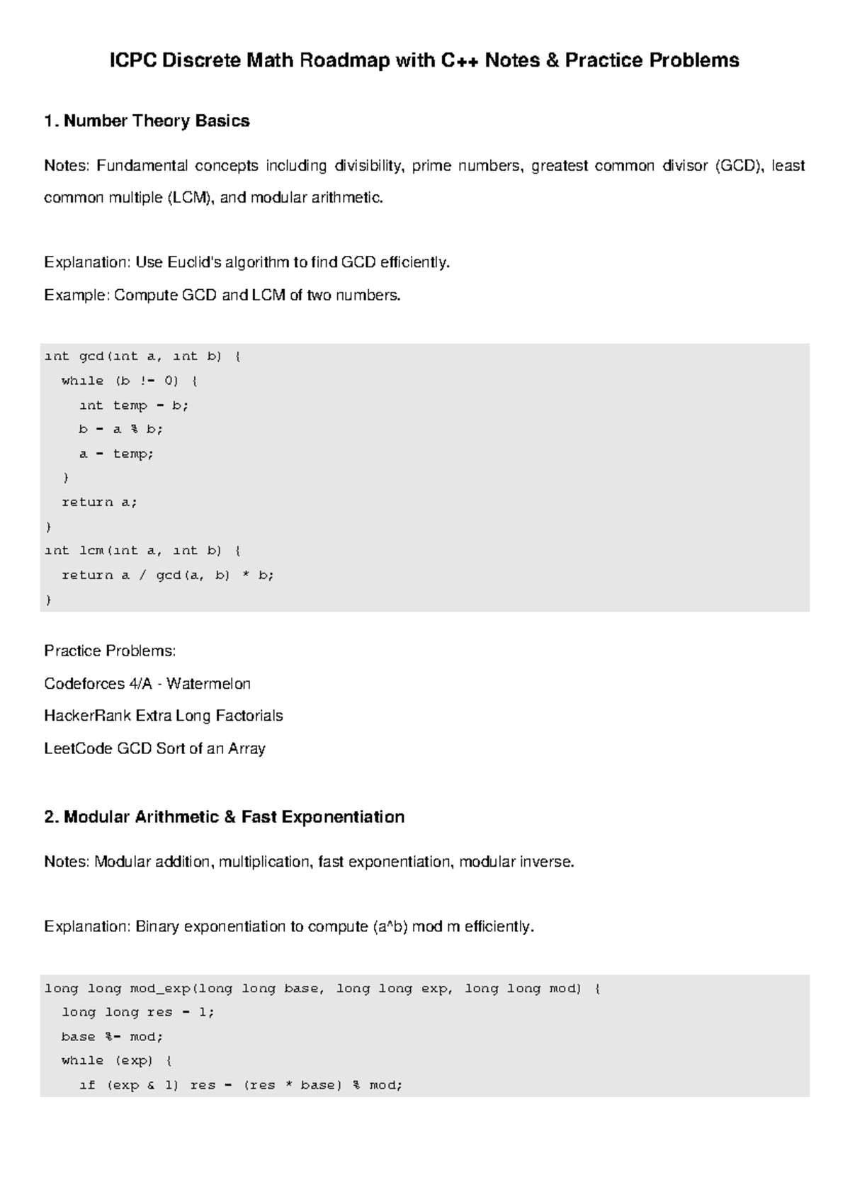 ICPC Discrete Math Roadmap: Notes & Practice Problems - Studocu