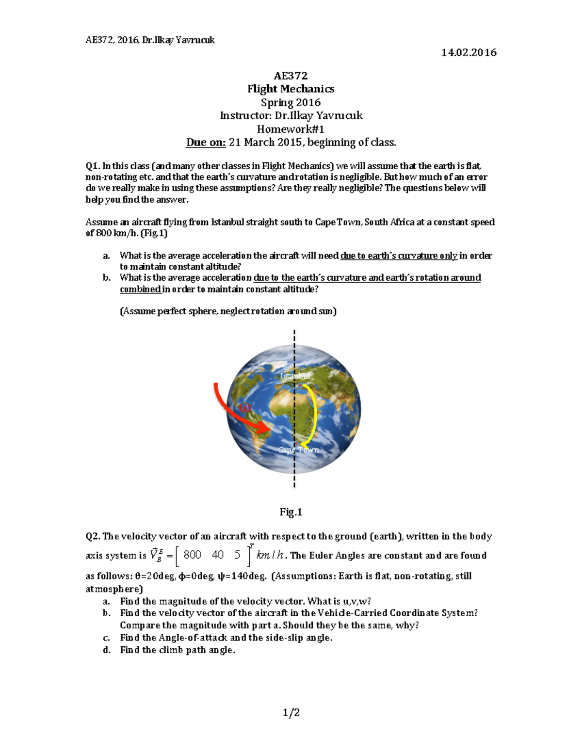 AE372 Flight Mechanics Homework #1 - Spring 2016 - Studocu