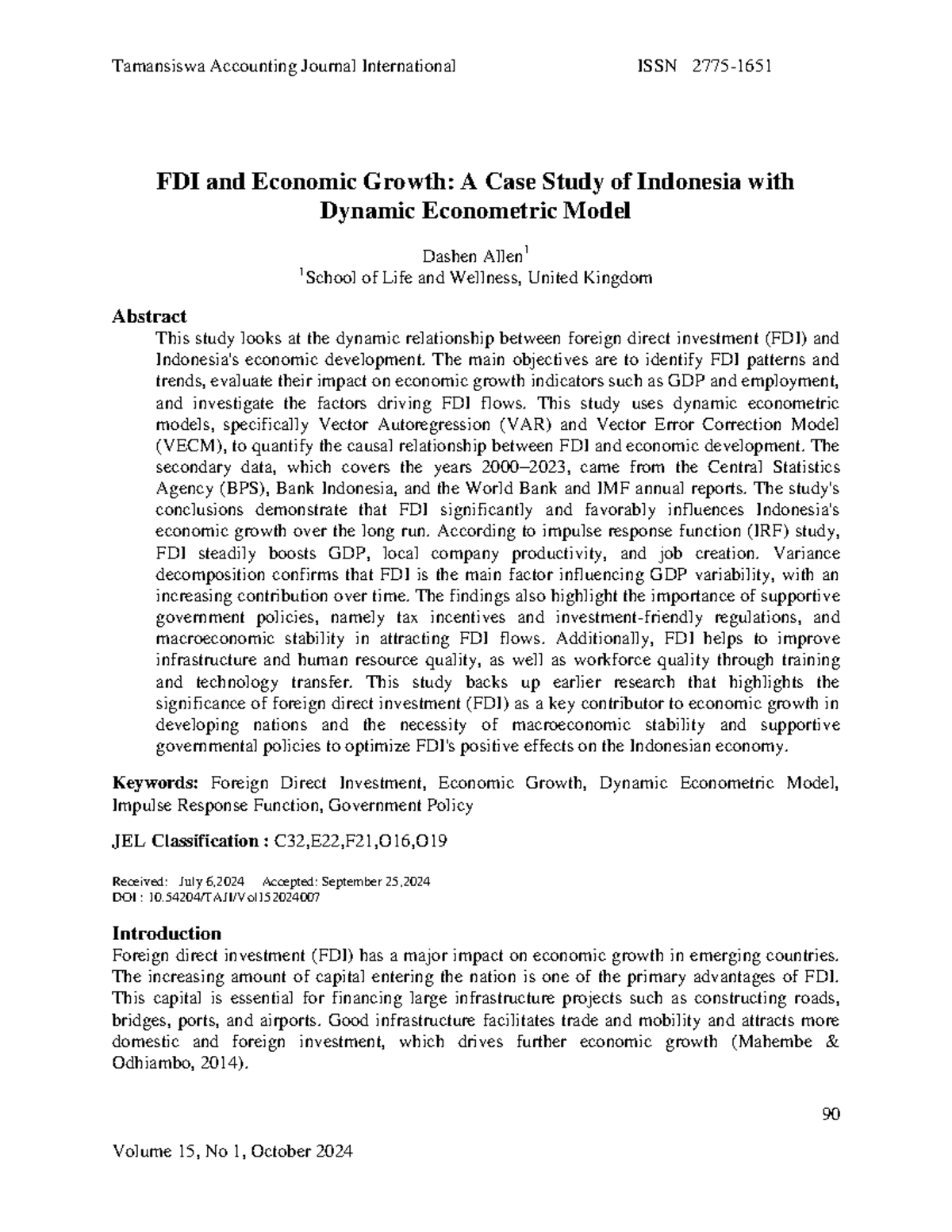 674-Article Text-1214-1-10-20241031 - 90 FDI and Economic Growth: A ...