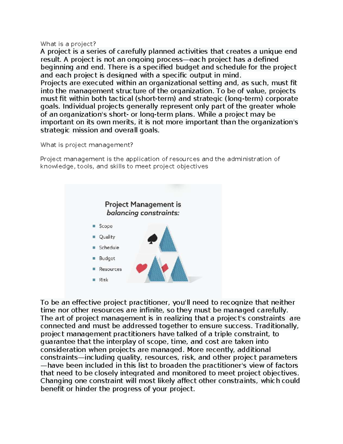 Notes 1.04: Understanding Projects & Project Management Concepts - Studocu