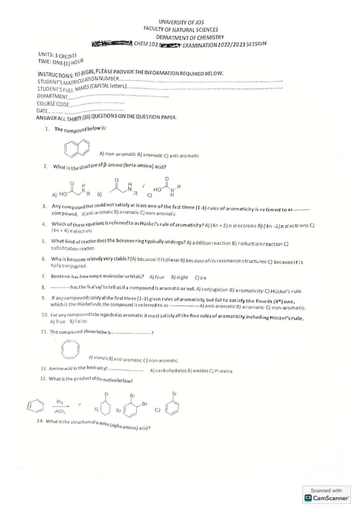 CHEM 102 Final Exam Questions and Answers - University of Jos - Studocu