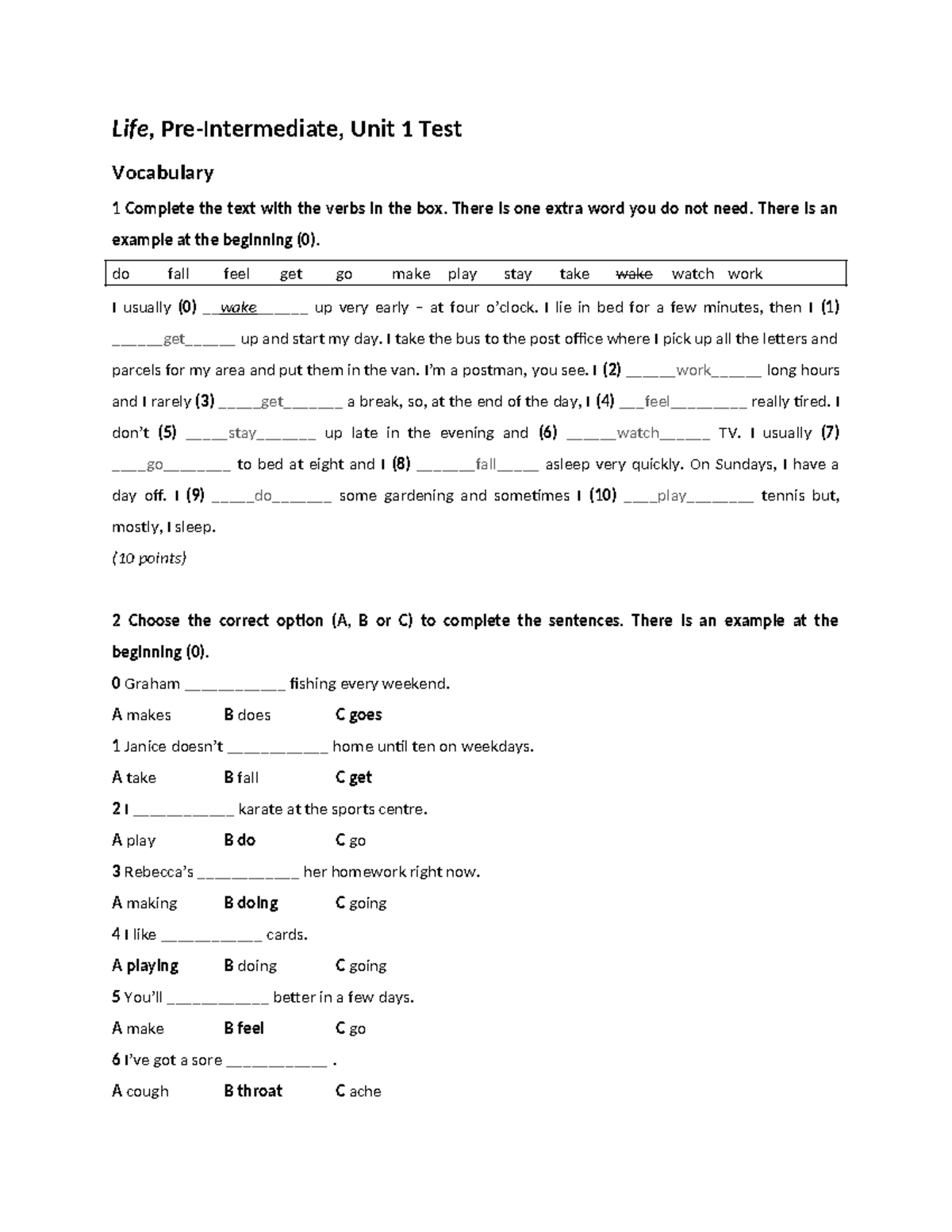 Life 2e Pre-Intermediate Unit 1 Test: Vocabulary, Grammar & Writing ...