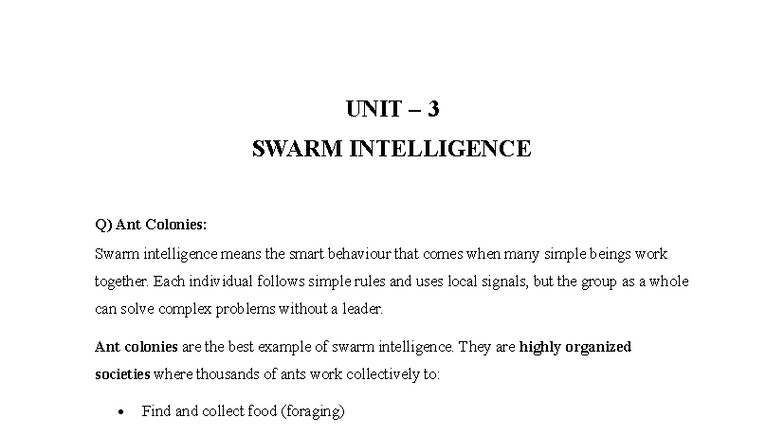 UNIT 3 - Swarm Intelligence & Robotics: Concepts & Applications - Studocu