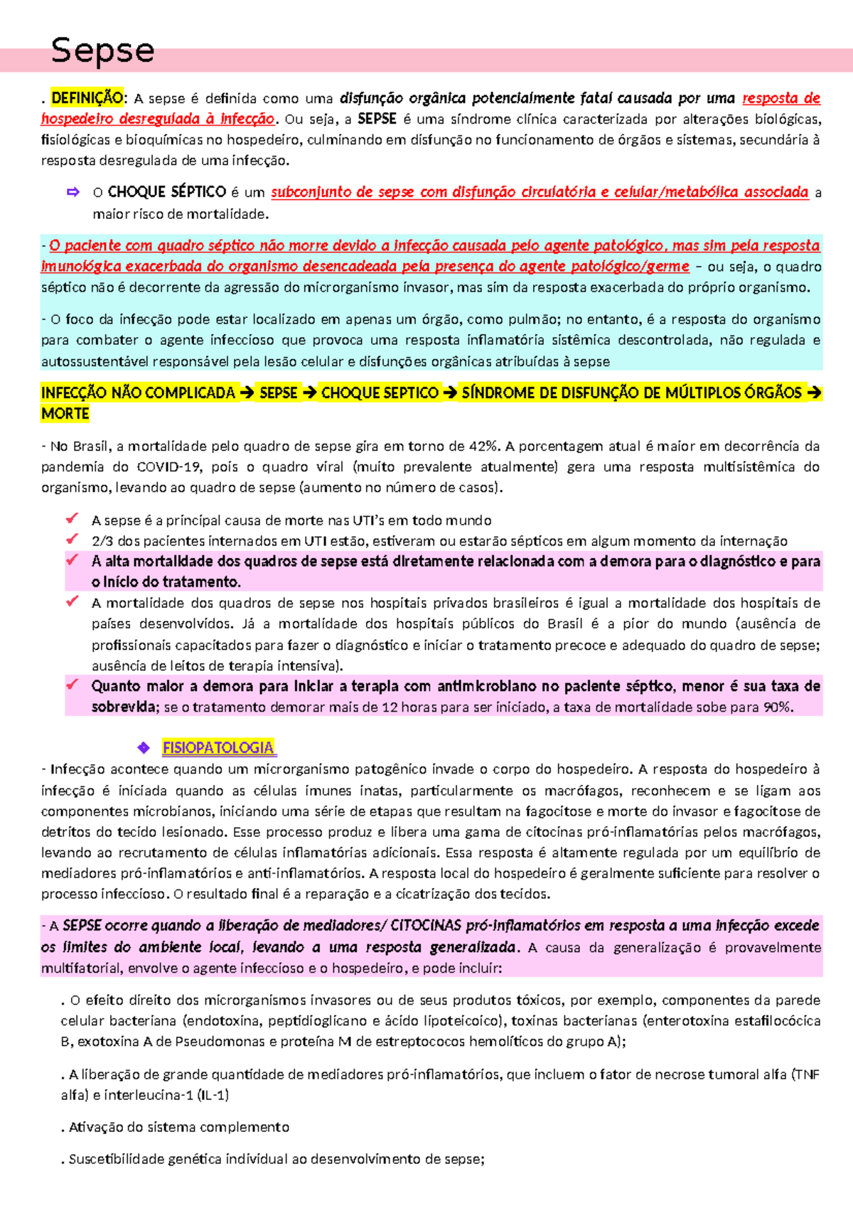 Sepse - DEFINIÇÃO: A sepse é definida como uma disfunção orgânica ...
