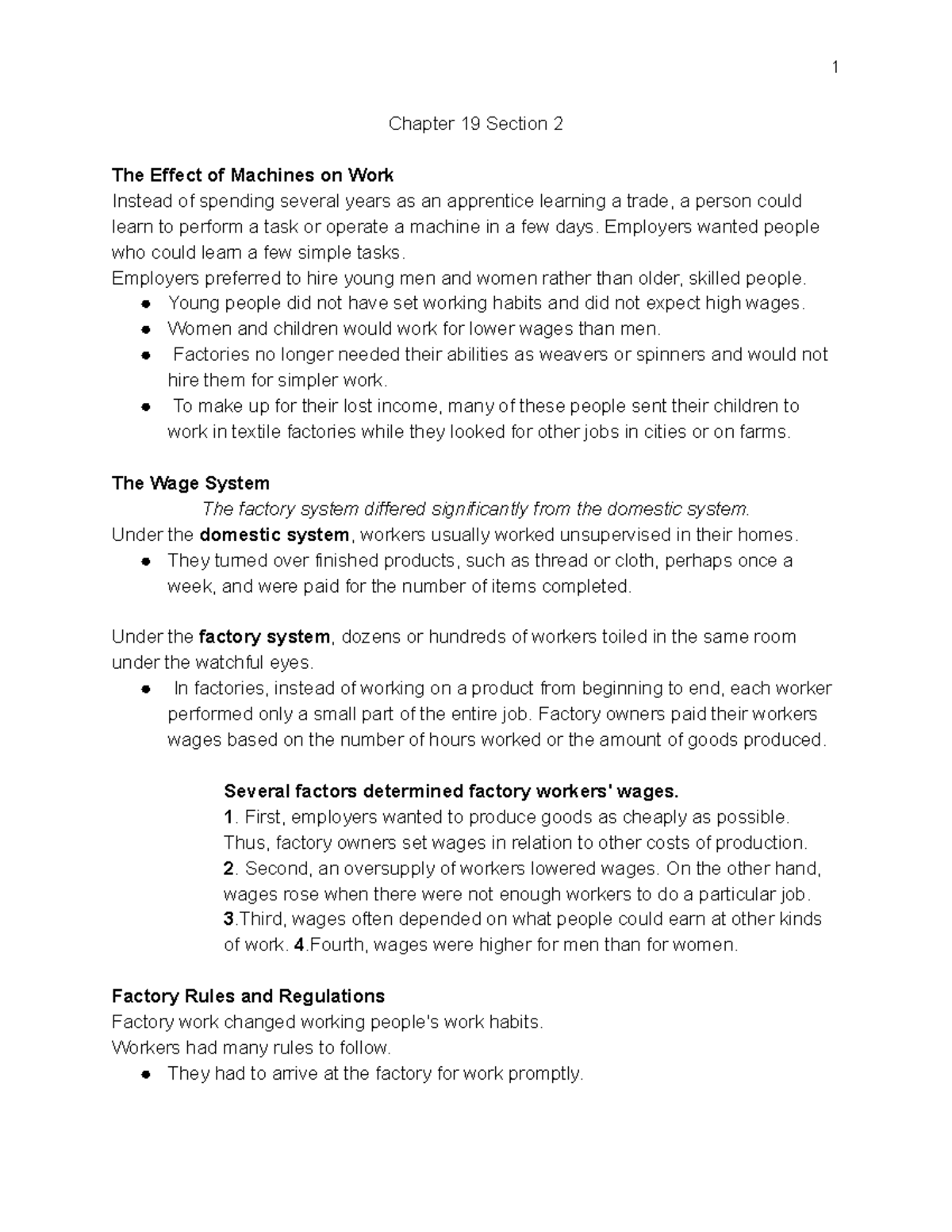 Ch 19 Sec 2 - Impact of Machines on Work & Wage Systems - Studocu
