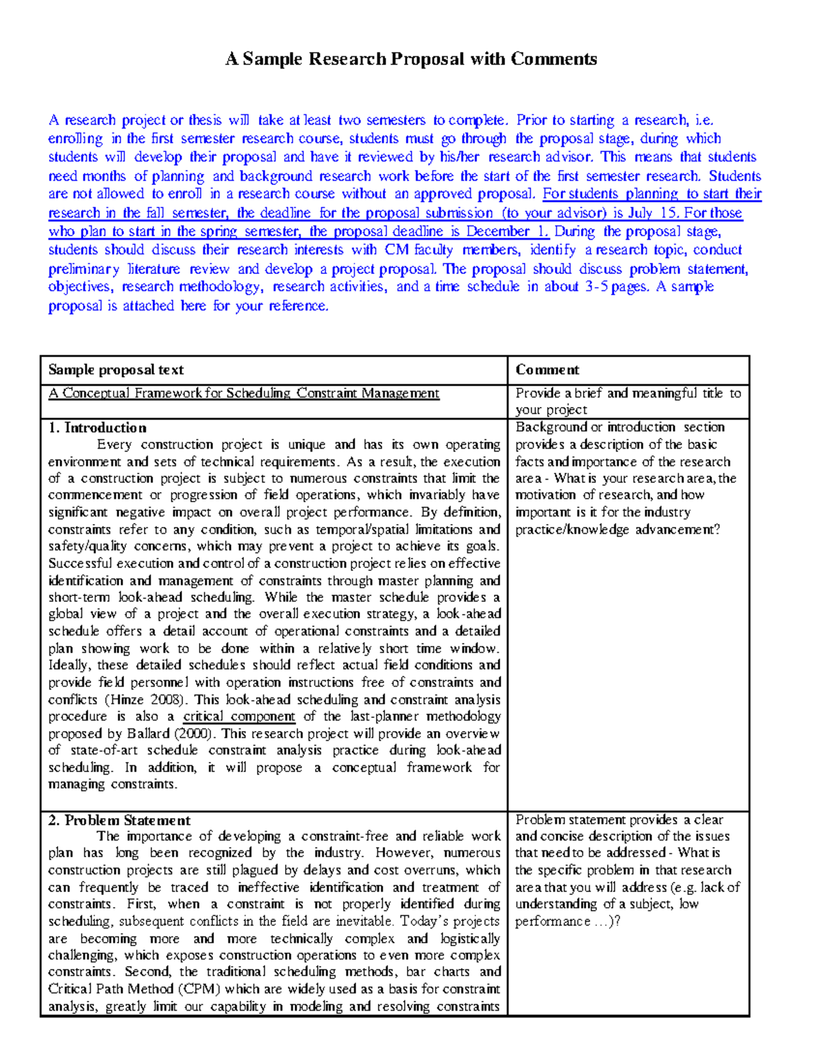 CM 401 Research Proposal Sample with Comments for Students - Studocu