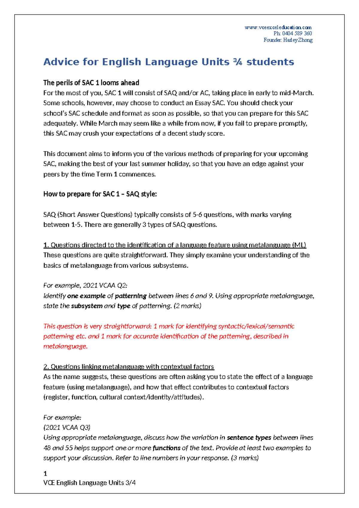 SAC 1 EL Units 34 Preparation Tips for SAQ and Essay Styles - Studocu