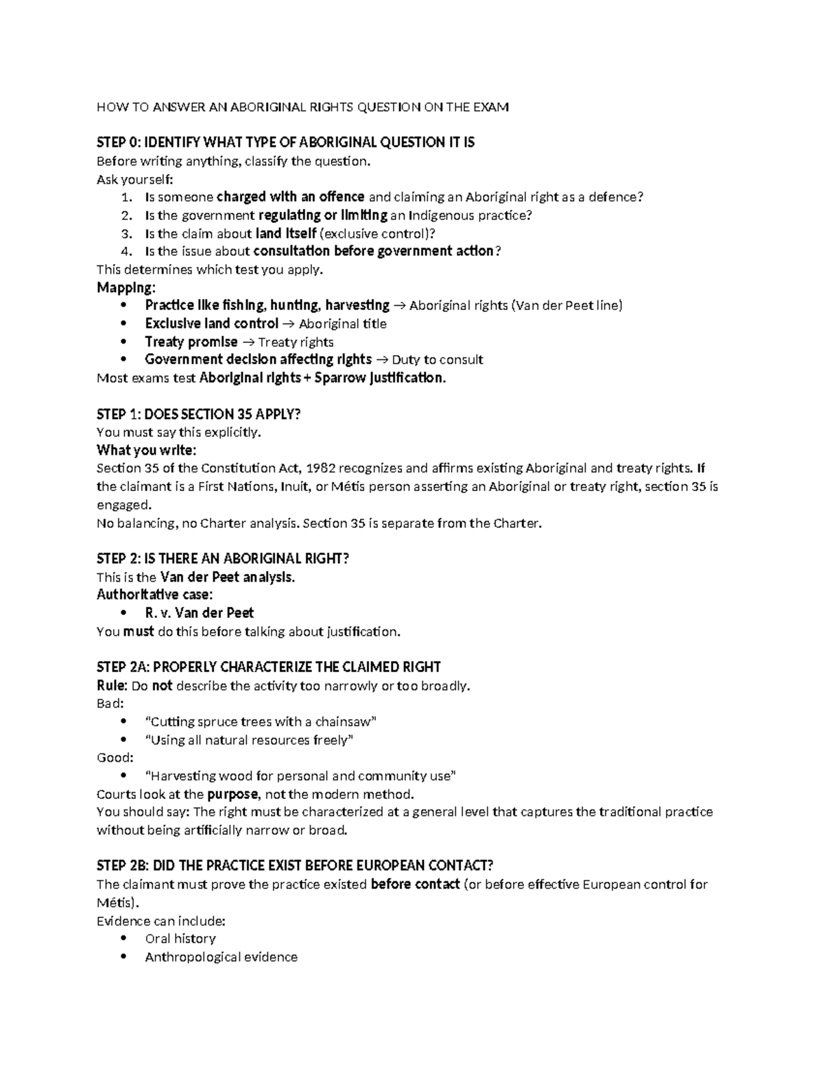 Aboriginal Rights Exam Guide: Steps to Answer Questions - Studocu