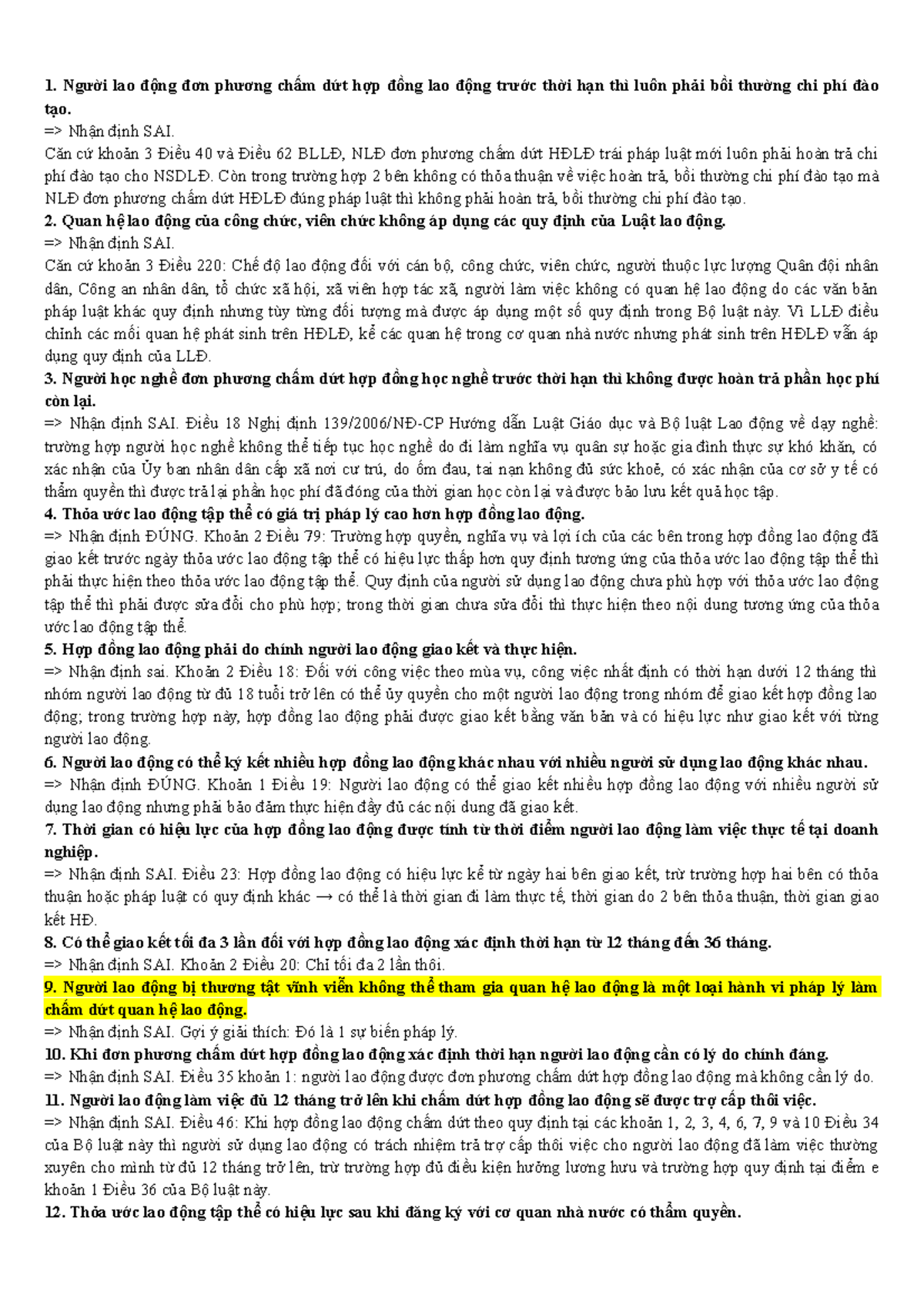 120c Nhận Định Luật Lao Động - 120 Câu Nhận Định Tham Khảo - Document Preview