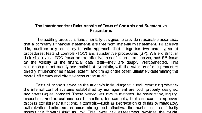 Auditing 101: Relationship of Tests of Controls & Substantive ...