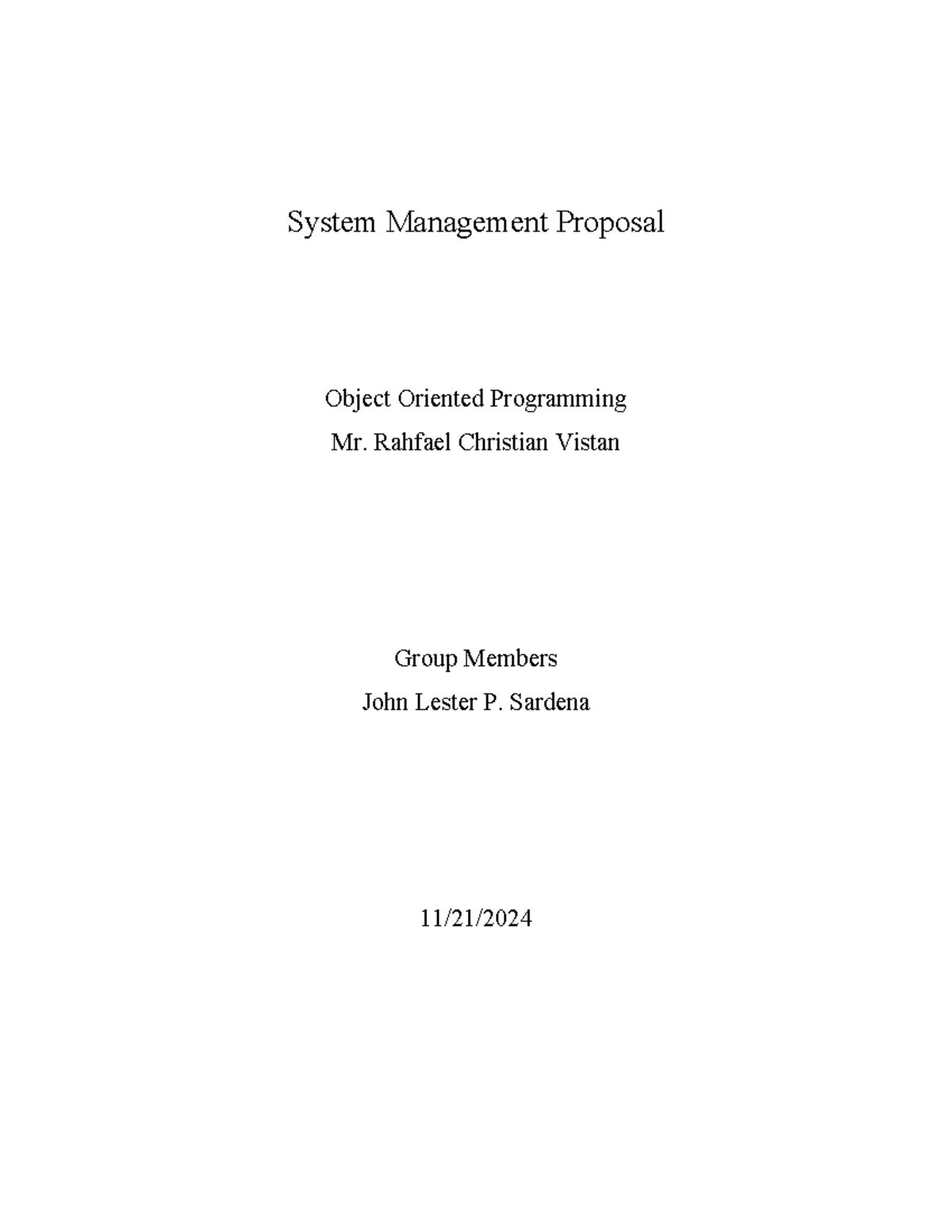 System Management Proposal - System Management Proposal Object Oriented ...