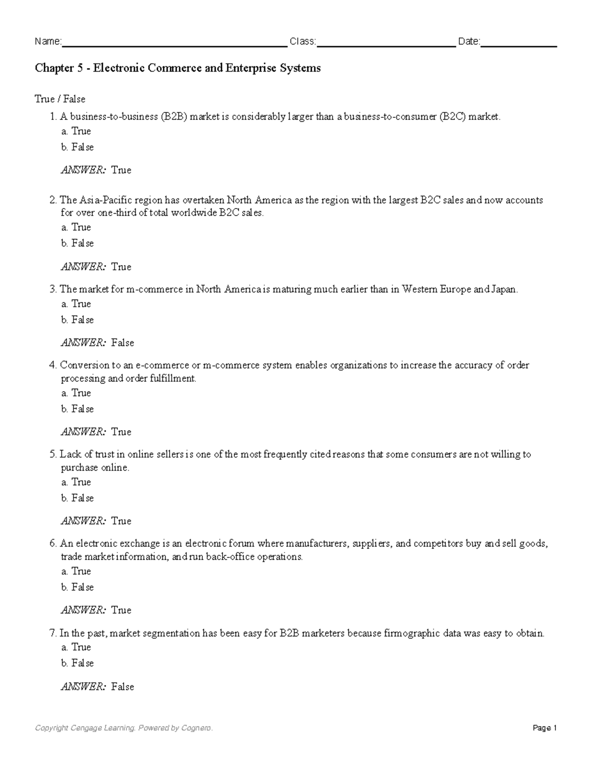 Chapter 5 Electronic Commerce and Enterprise Systems - True / False 1 ...