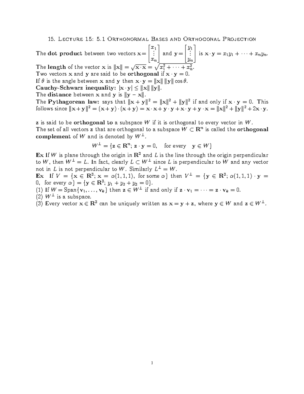 15. Lecture 15: Orthogonal and Orthonormal Bases in Rn - Studocu