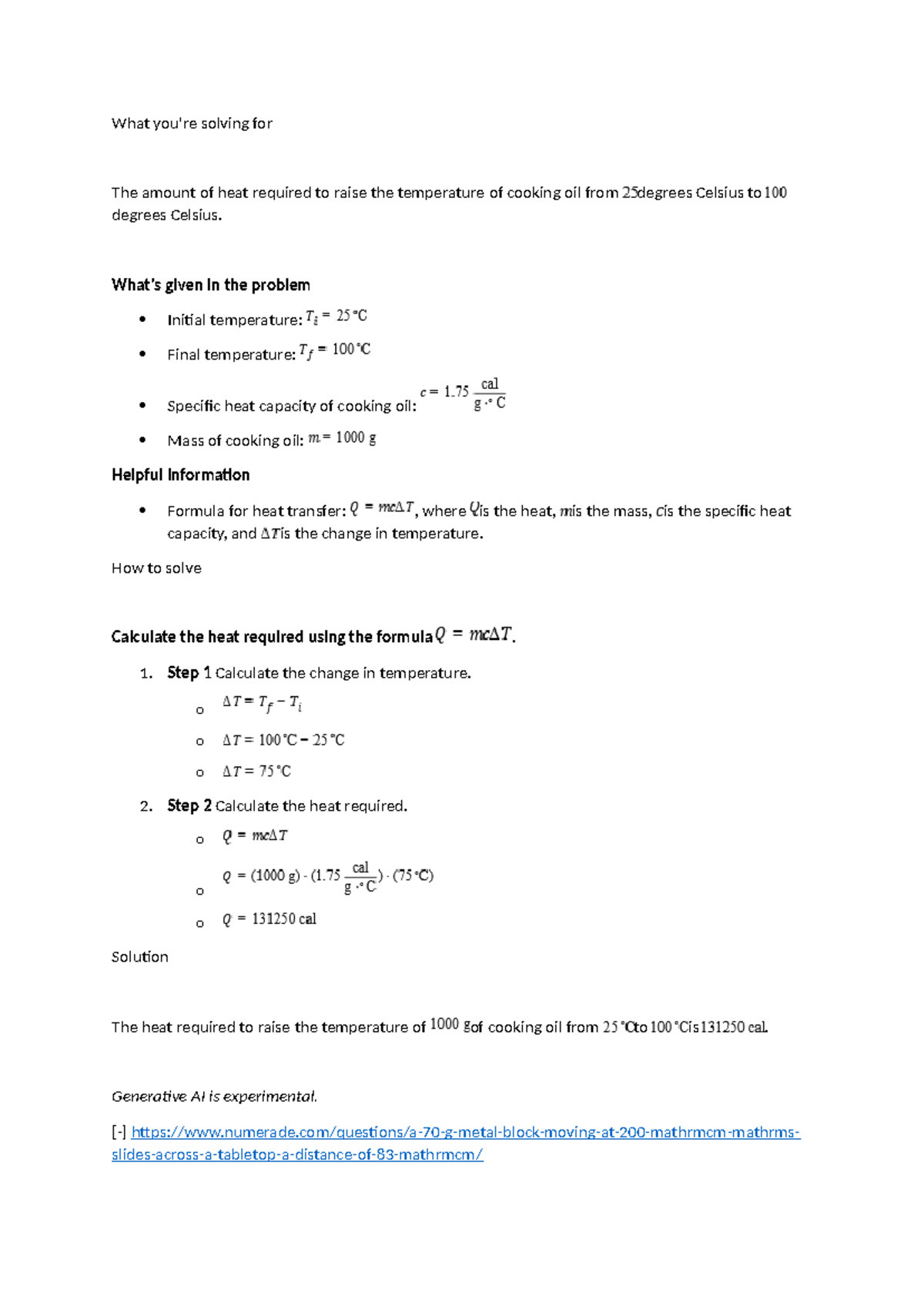 Heat Transfer Calculation for Cooking Oil: Formula & Steps - Studocu