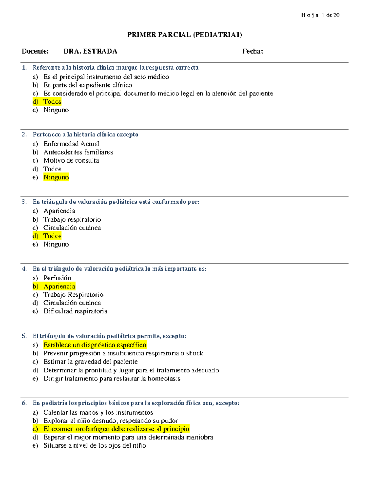 Parciales de Pediatría I: Primer, Segundo y Tercer Parcial - Document Preview