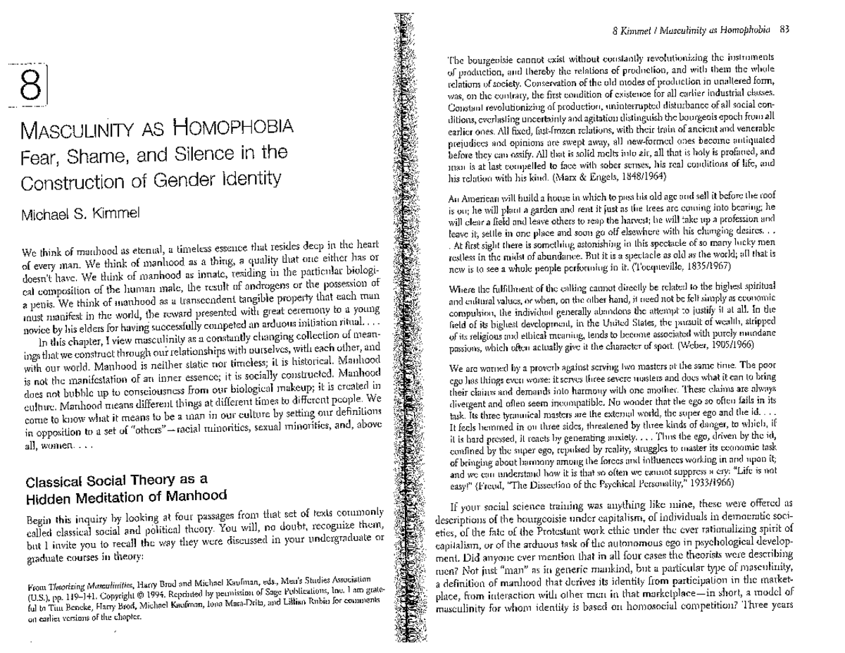 Comprehensive Study Guide for ABC 101: Masculinity as Homophobia - Studocu