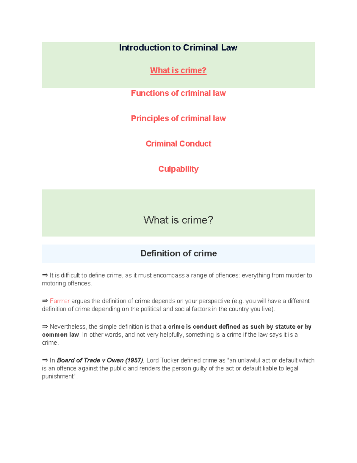 Criminal Law (CL101) - Class Notes on Crime and Its Functions - Studocu