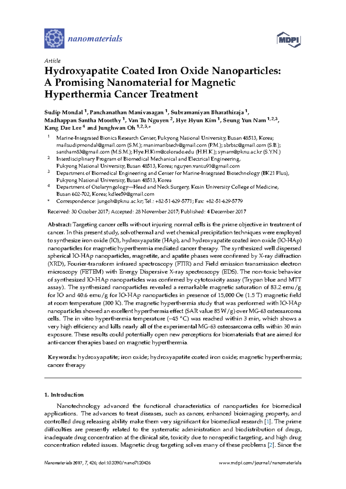 Hydroxyapatite Coated Iron Oxide Nanoparticles for Magnetic ...
