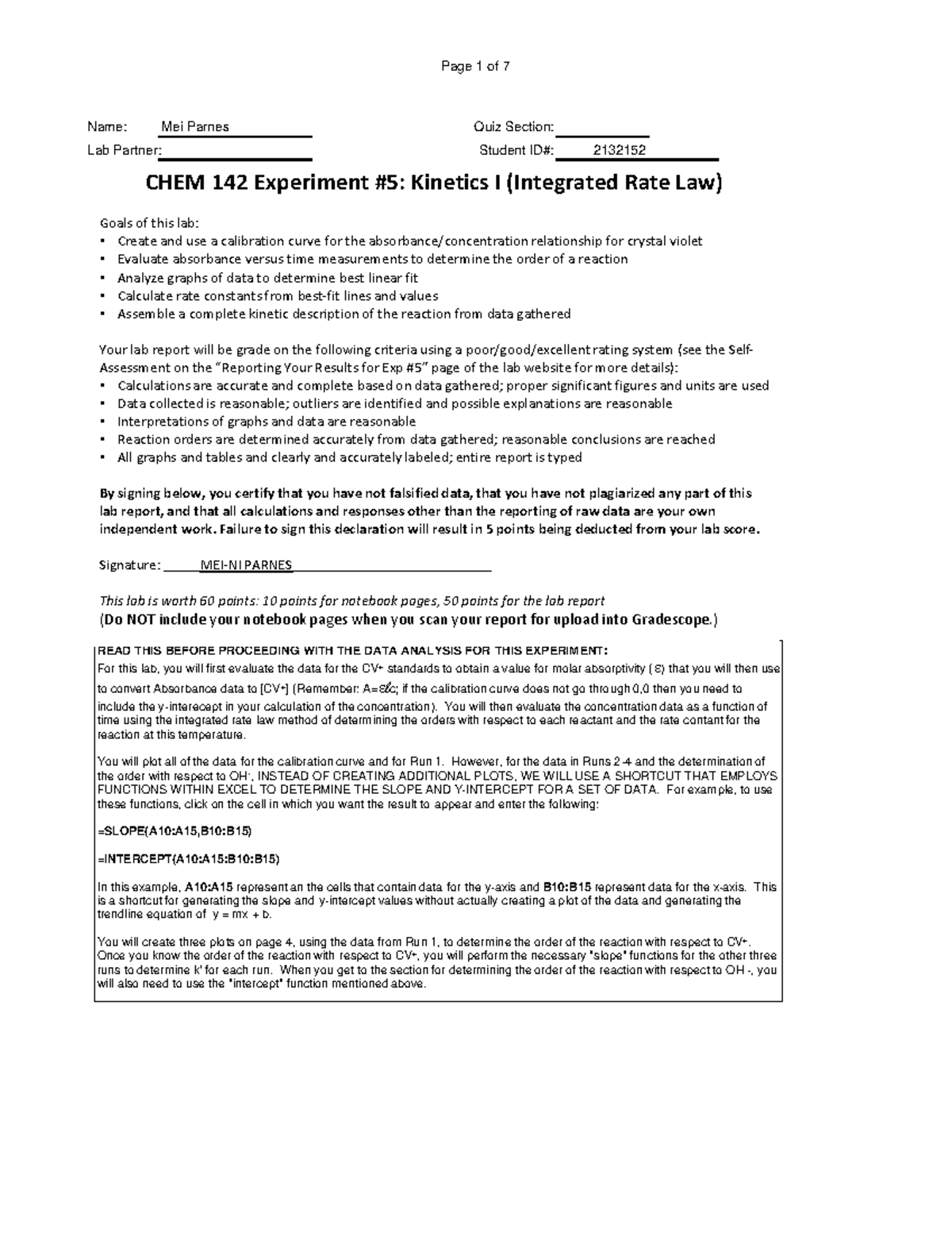 Chem142 Kinetics I Lab Report on Reaction Rates Management - 051621 ...