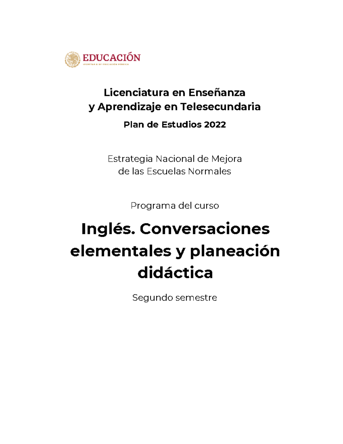 Plan de Estudios 2022 para Inglés en Licenciatura Telesecundaria - Studocu
