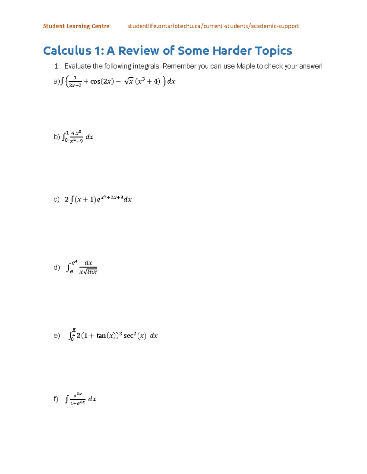 Calculus 1010: Exam Review of Advanced Topics and Integrals S2024 - Studocu