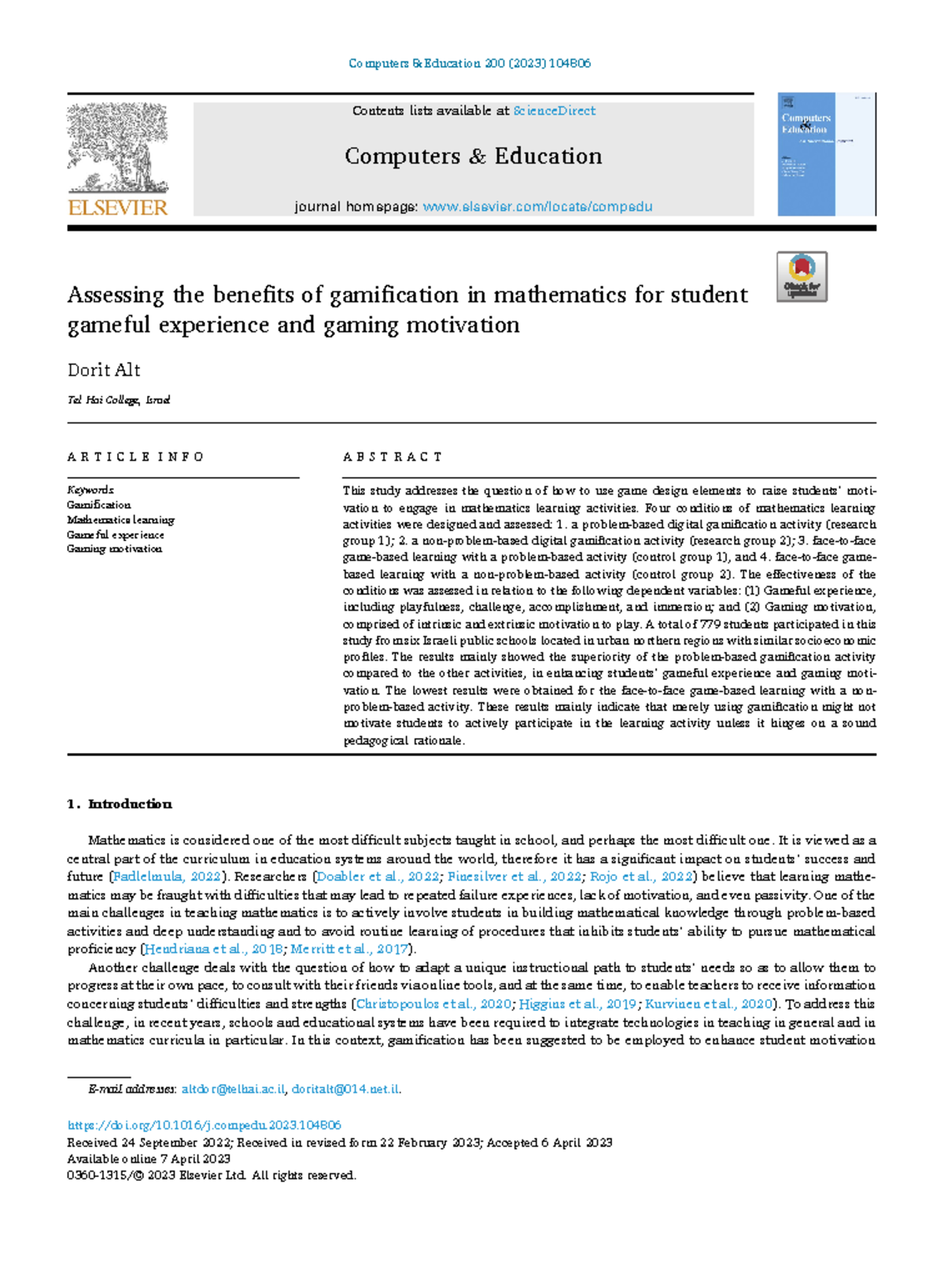 Assessing Gamification Benefits in Math Learning: A Study on Motivation ...